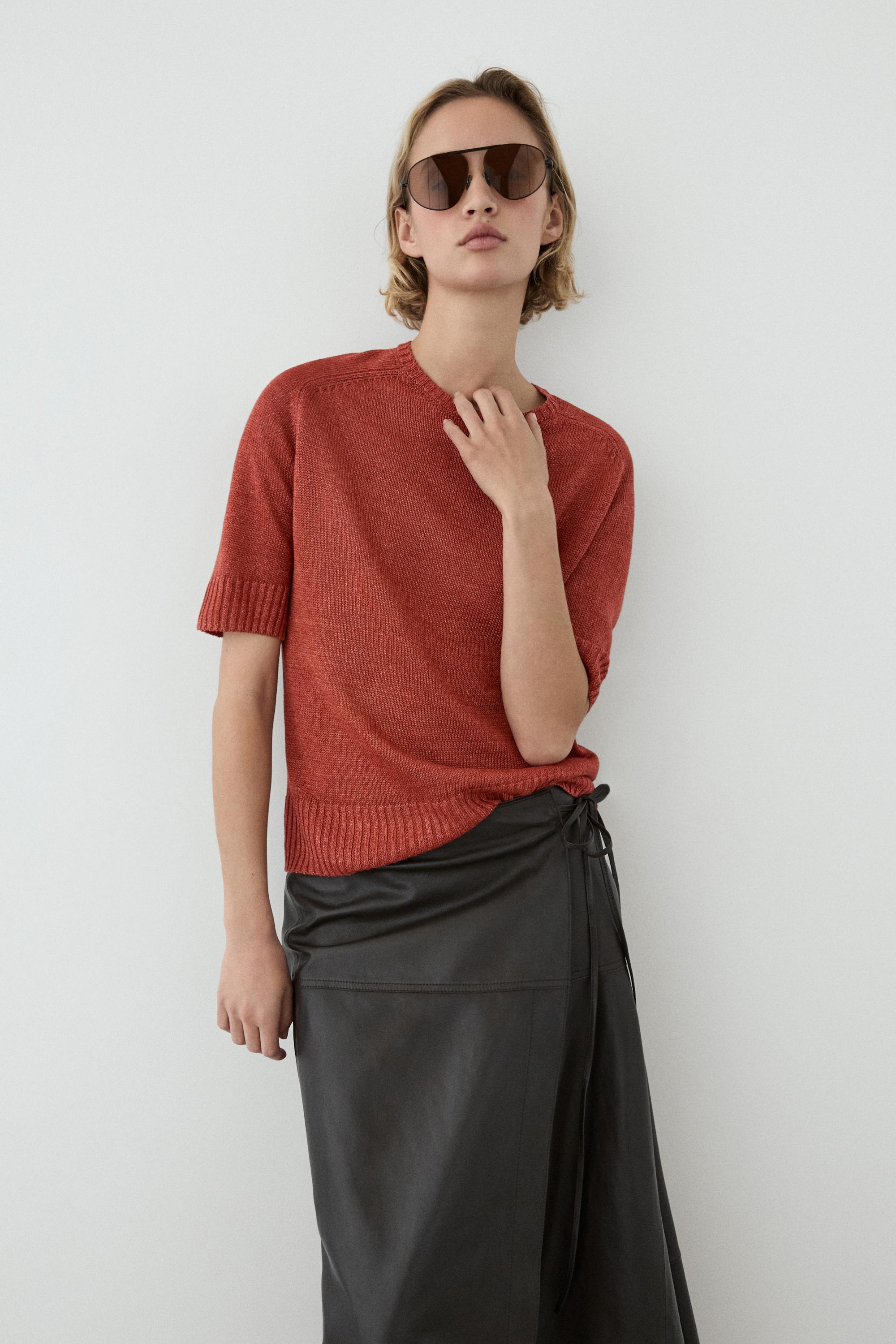 100% linen short sleeve knit sweater